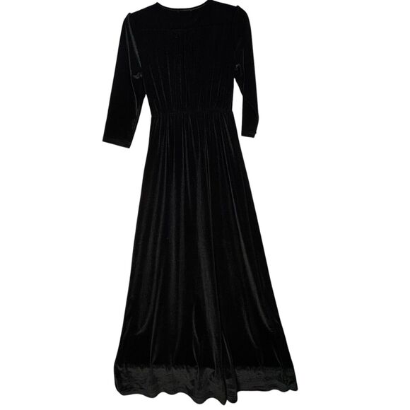 Baltic Born Black Velvet Velour Maxi V-Neck Dress Goth Witchy - Picture 2 of 4